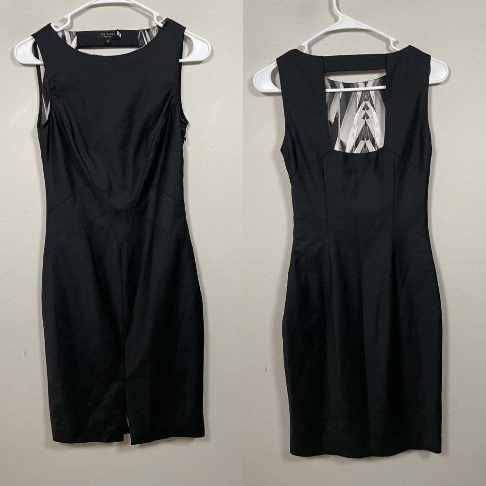 Ted Baker London Black Sleeveless Open Back Sheath Dress Size 0 Career Classic